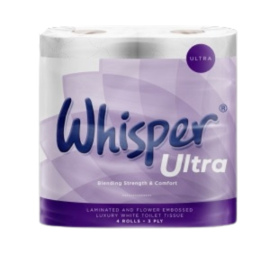 Whisper Ultra Luxury Quilted 3ply Toilet Roll (10x4)