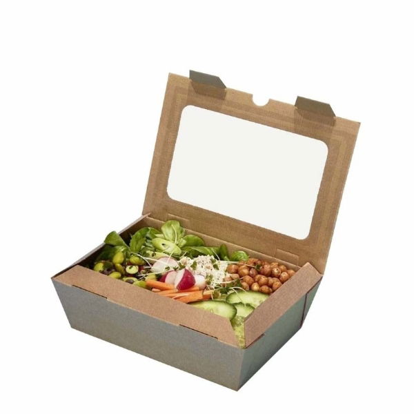 Large Kraft Bioflute Mealbox Hinged with Window 8x6" x 210